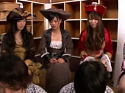 Japanese cosplay girls squirt in orgy